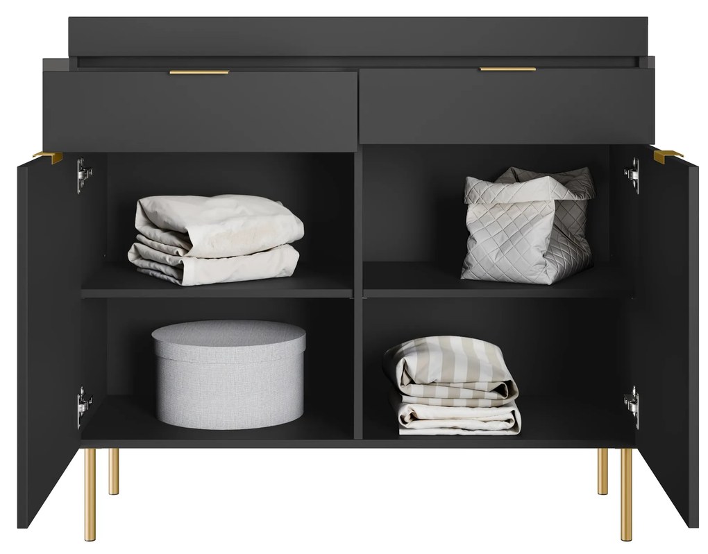 Komoda dwudrzwiowa Sentia 105 z dwoma szufladami - czarny / złoty