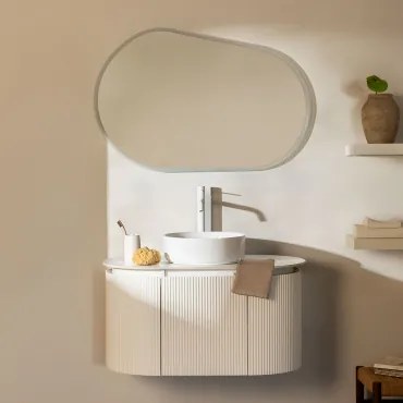 Zestaw Wiszących Mebli Łazienkowych Z Drewna Carsone Biała & Bez Jednostki Pomocniczej & Okrągły Ceramiczny Biały Ø40 - Sklum