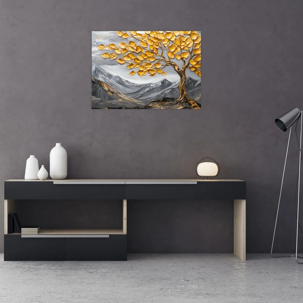 Obraz – Drzewo ze złotymi liśćmi (70x50 cm)