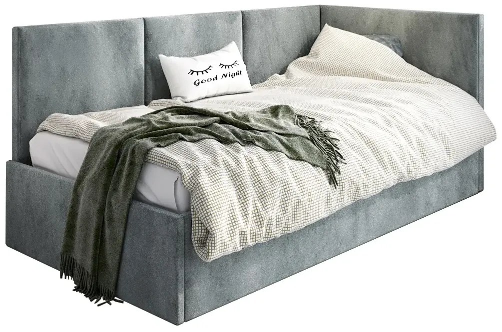 Szare łóżko tapicerowane z pojemnikiem C7-E01