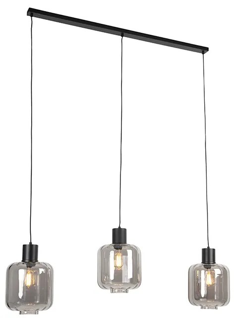 Designerska lampa wisząca czarna z przydymionym szkłem 3-światłowa 161,5 cm - QaraDesignerski Oswietlenie wewnetrzne