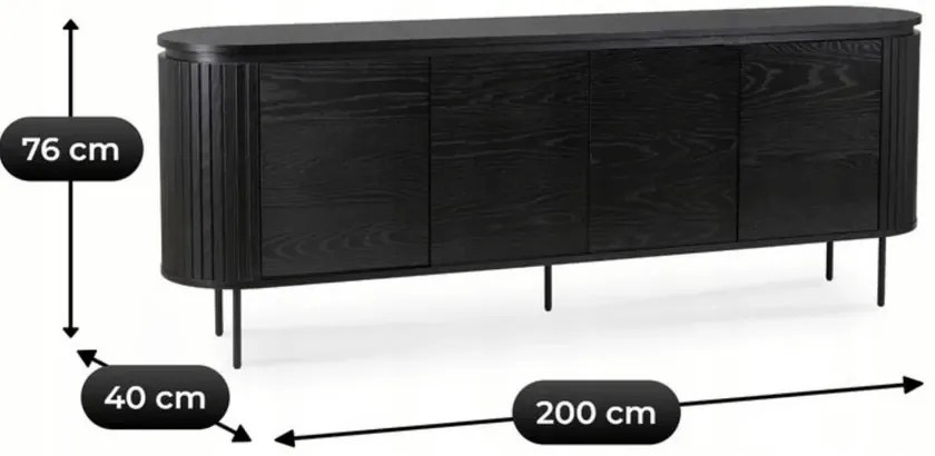 Czarna komoda na nóżkach z lamelami 200cm Z2-T86