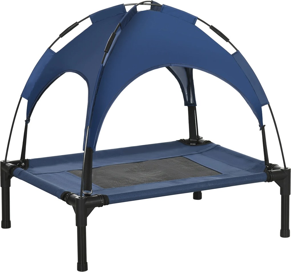 PawHut Łóżko dla zwierząt domowych na zewnątrz - łóżko dla psa, odporne na warunki atmosferyczne, z daszkiem, 61cm x 46 cm x 62 cm, Granatowy + Czarny