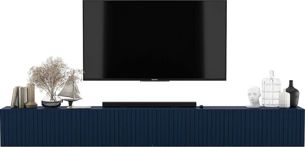 Szafka RTV z 8 drzwiami – Korpus Granatowy mat, frezowane fronty Granatowy mat – 300 cm