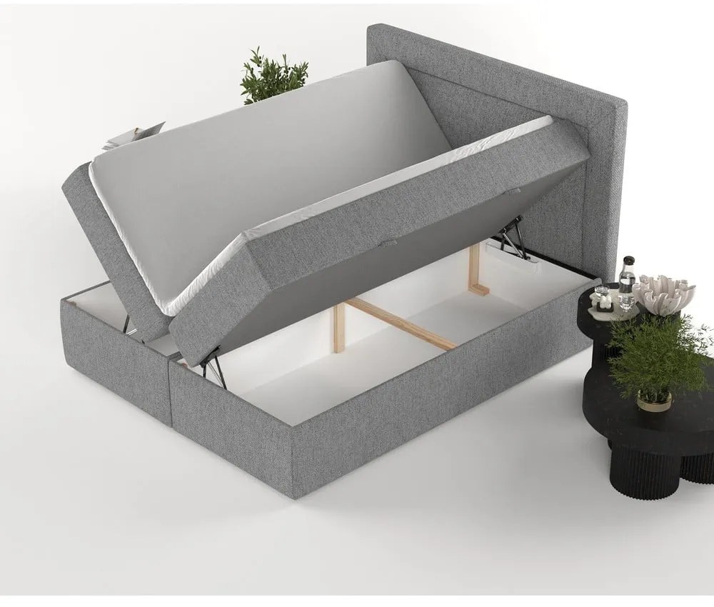 Szare łóżko boxspring ze schowkiem 200x200 cm Imagine – Maison de Rêve