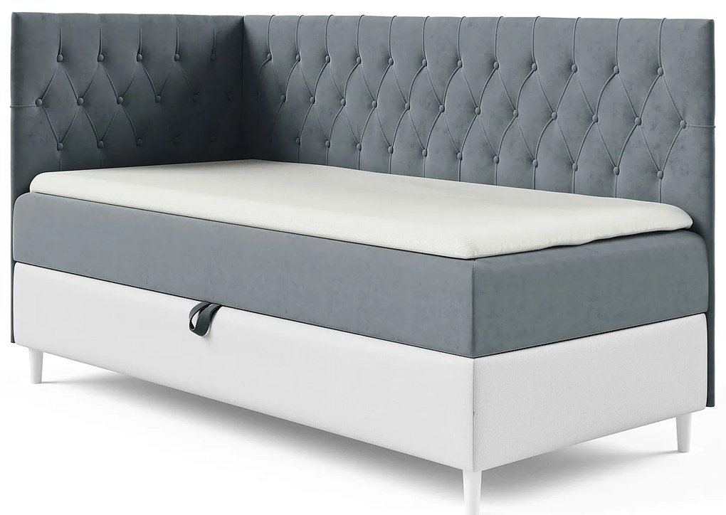 Szare łóżko pikowane z pojemnikiem na pościel 3 rozmiary F3-E12