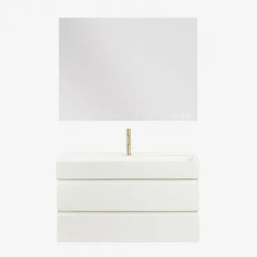 Zestaw Wiszących Mebli Łazienkowych Z Drewna I Forniru Jesionowego Zintegrowany Z Umywalką Ona Biała & Prostokątny - Sklum