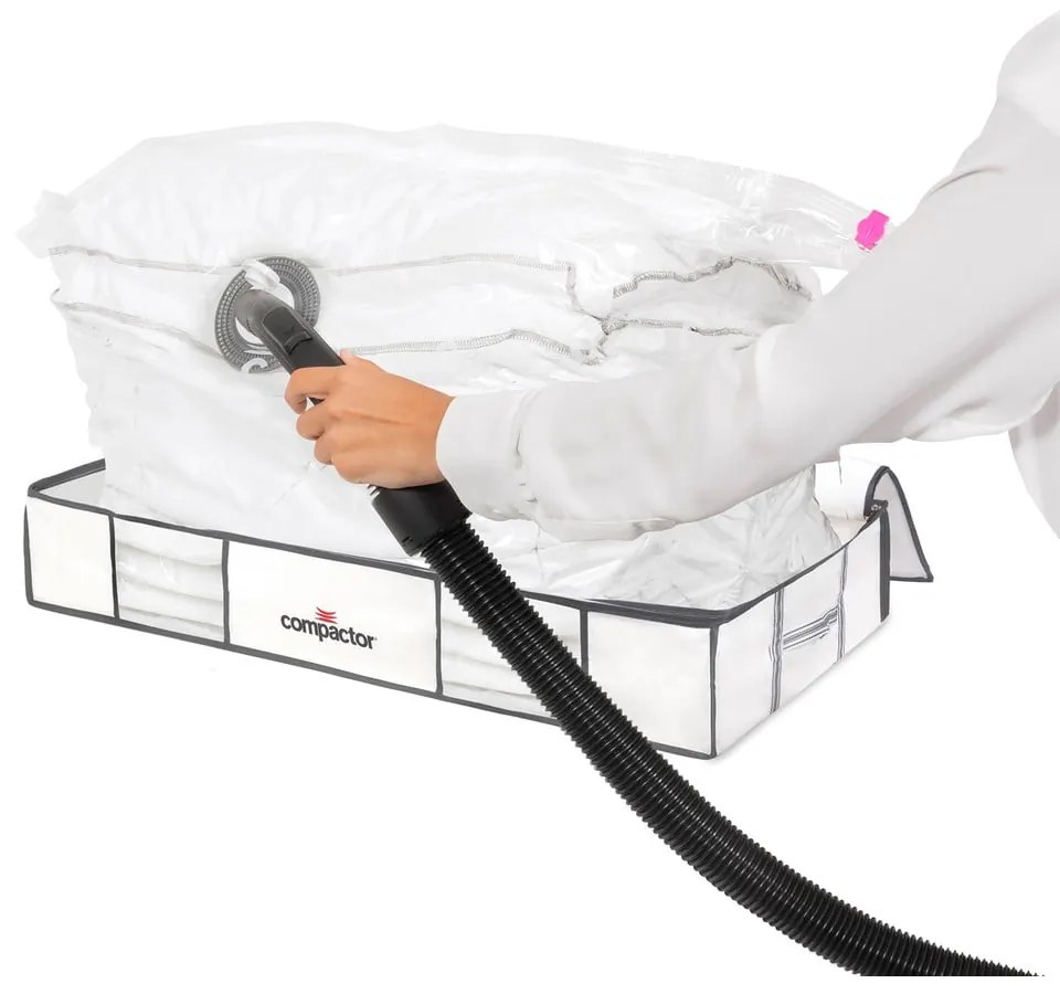 Zestaw 2 białych organizerów pod łóżko z workiem próżniowym Compactor XLarge Underbed Life, 105x15,5 cm