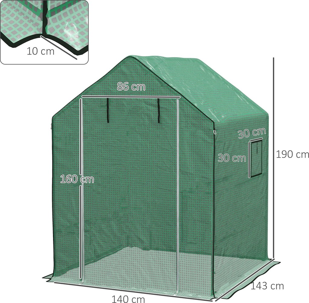 Outsunny Folia do szklarni, pokrywa zastępcza, wodoszczelna, z oknami i drzwiami na rolce,  140 cm x 143 cm x 190 cm, Drzwi Rolowane, Zielony | Aosom PL