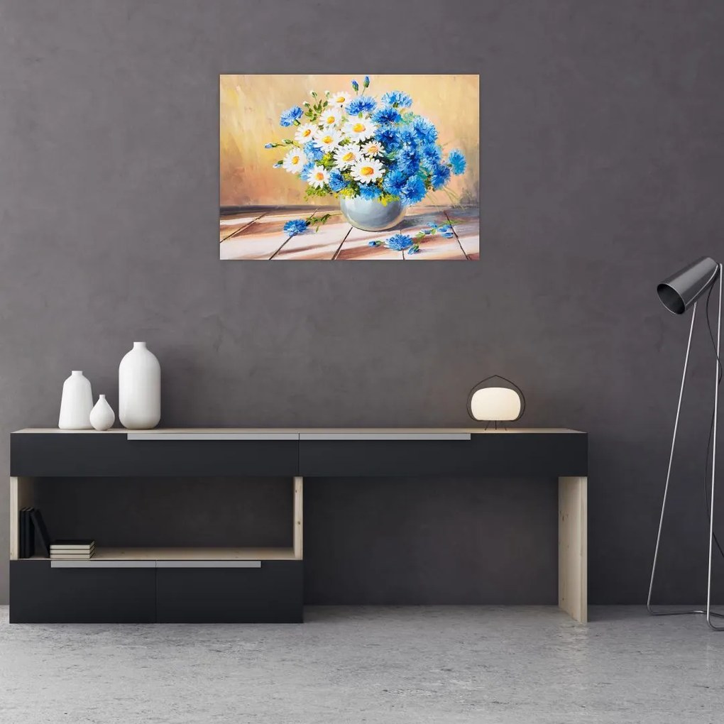 Malowany obraz wazonu z kwiatami (70x50 cm)
