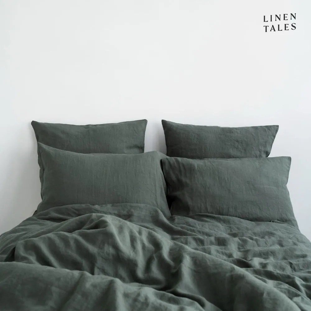 Ciemnozielona lniana pościel dwuosobowa 200x200 cm – Linen Tales