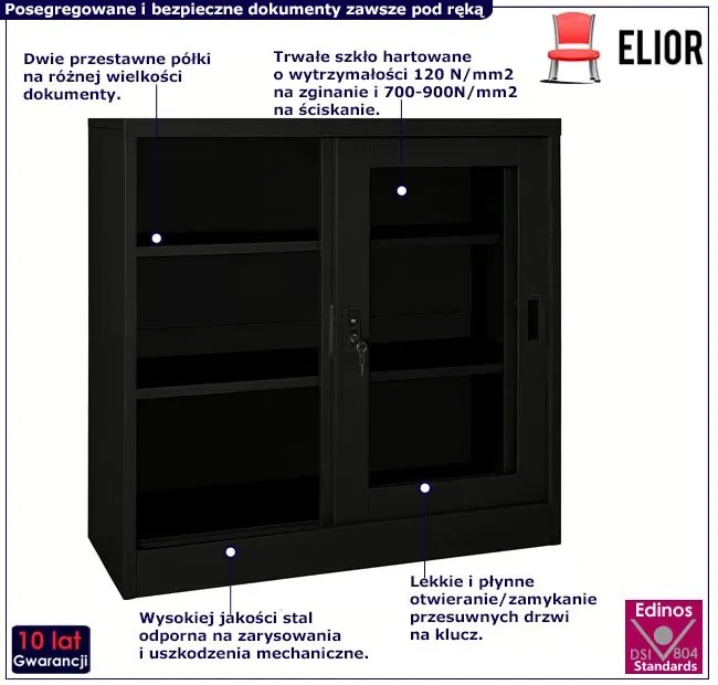 Czarna szafka z półkami na dokumenty L3-D21