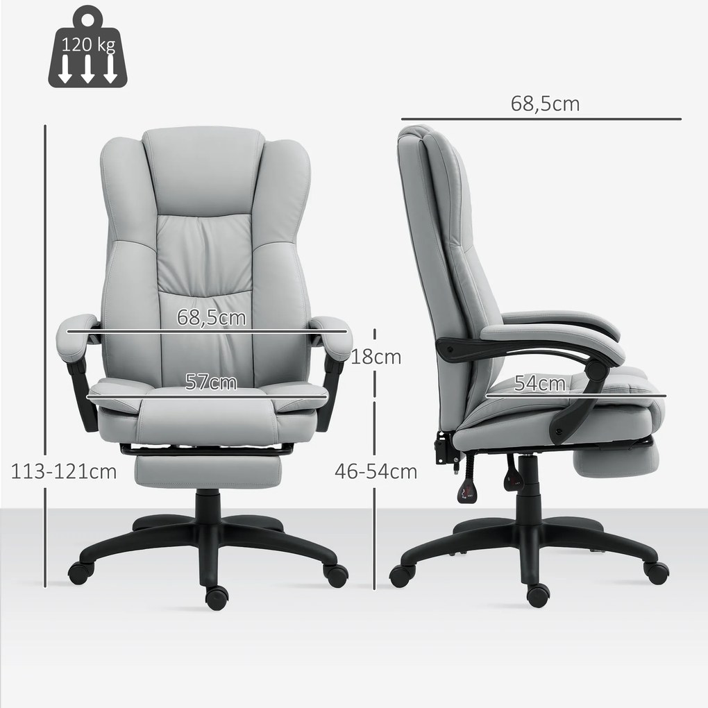 Vinsetto Obrotowy fotel biurowy z podnóżkiem, funkcją masażu, obszyty skórą ekologiczną, 68,5x68,5x113-121cm