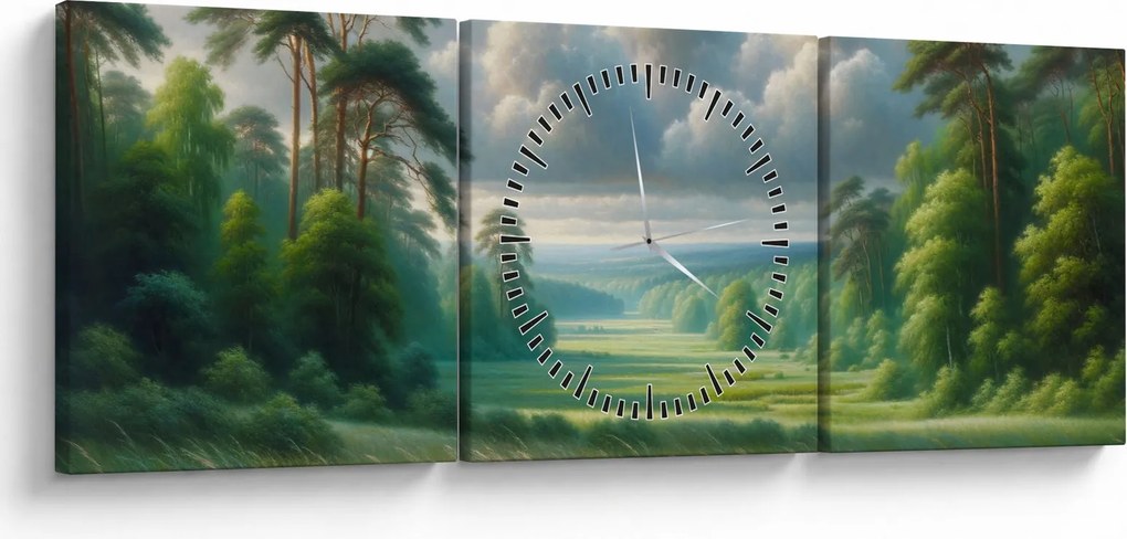 Obraz - Zielony krajobraz (z zegarem) (90x30 cm)