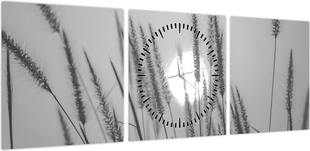 Obraz - Łąka o zachodzie słońca (z zegarem) (90x30 cm)