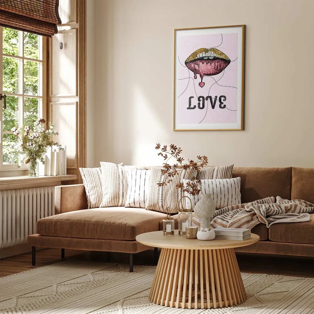 Plakat Płynne usta 60x90 cm z ramą złotą z marginesem ARTGEIST B