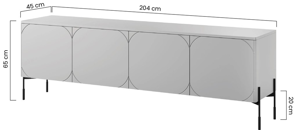 Szafka RTV czterodrzwiowa Sonatia na metalowych nogach 200 cm - oliwka
