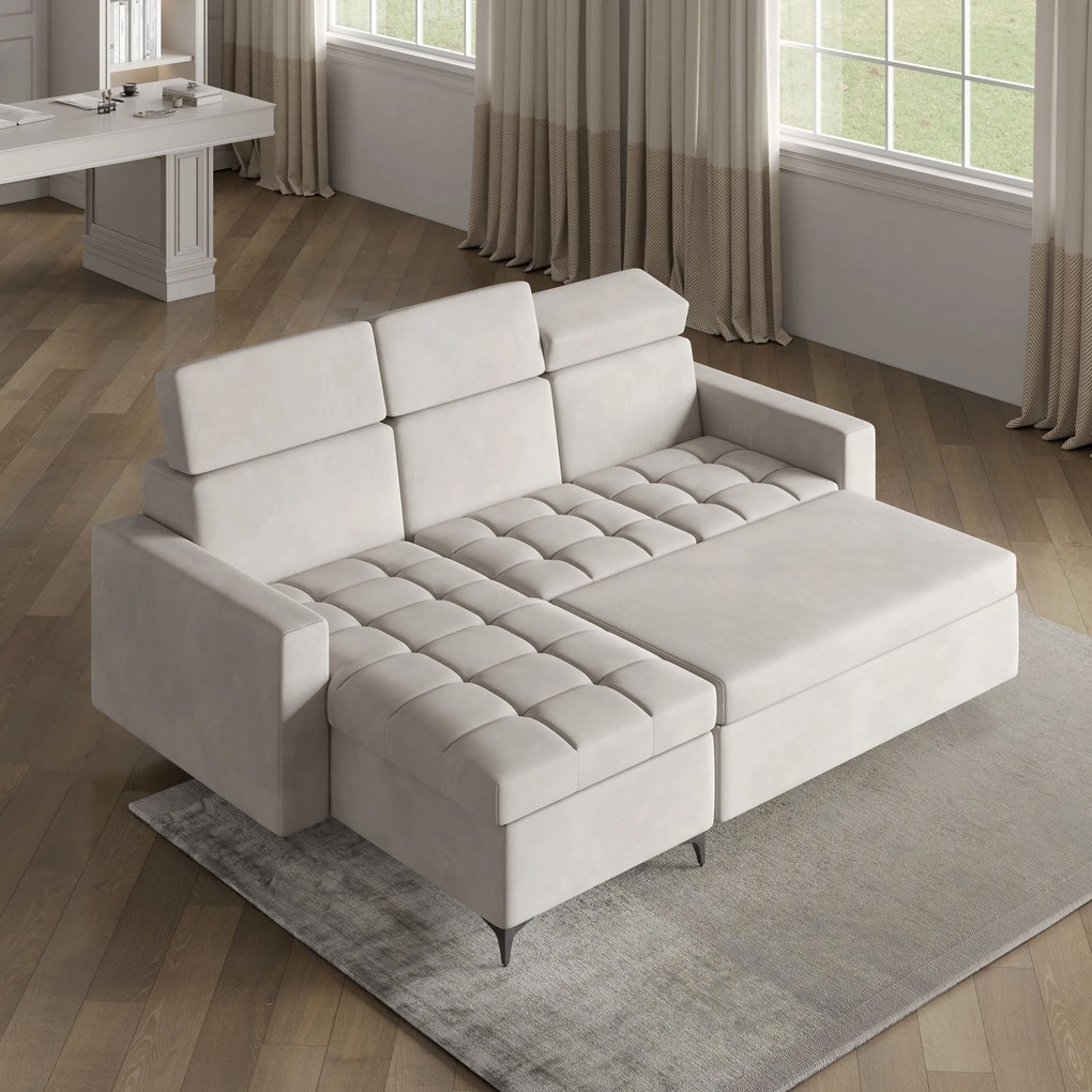 Masseno Narożnik KAME z funkcją spania i pojemnikiem na pościel Narozniki L, Rozkładana sofa - Brązowy, KRONOS 06