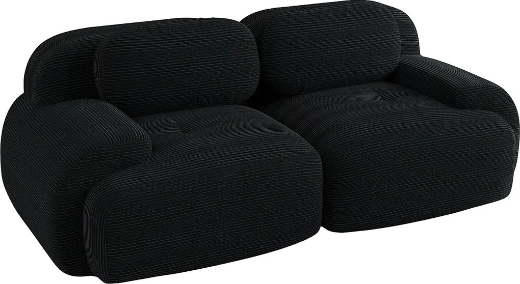 Sofa 2-osobowa z poduszkami - Prosta sofa z zaokrąglonymi podłokietnikami i poduszkami dekoracyjnymi - czarny sztruks