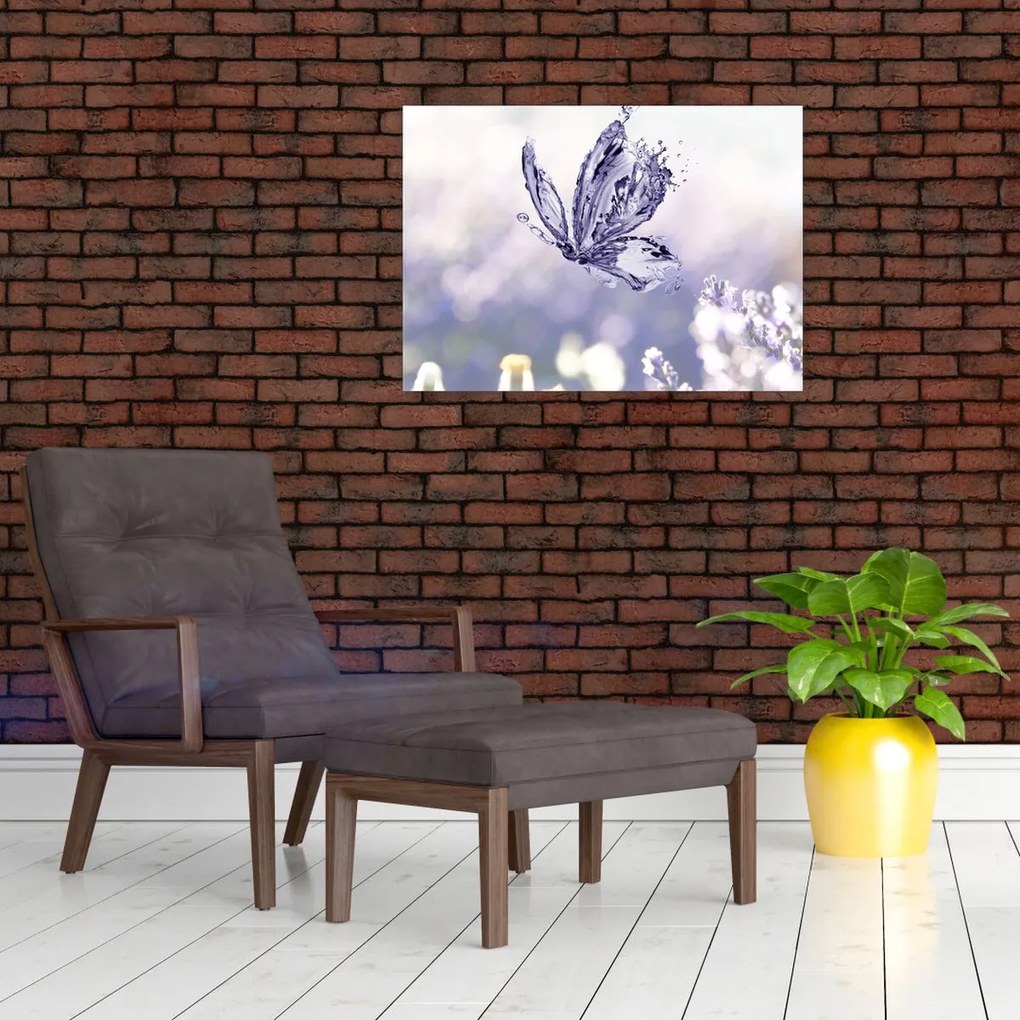 Obraz na szkle - Motyl i lawenda (70x50 cm)