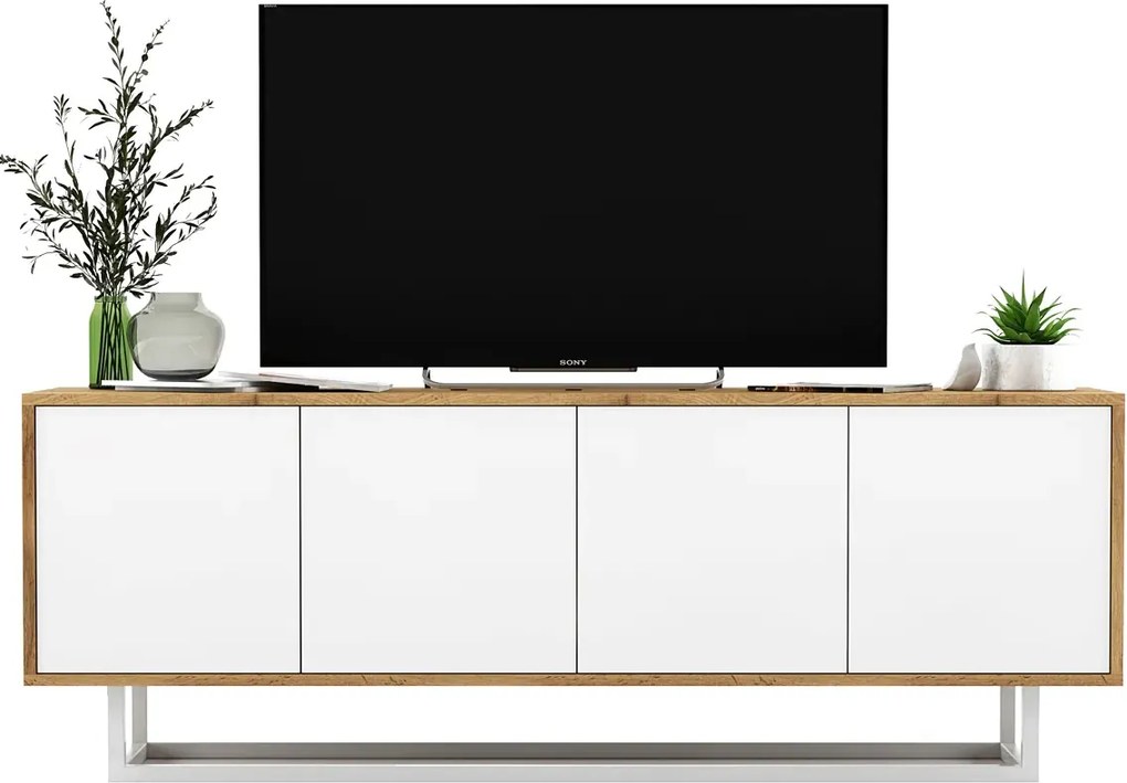 Loftowa szafka rtv dąb wotan + biały H6-K85