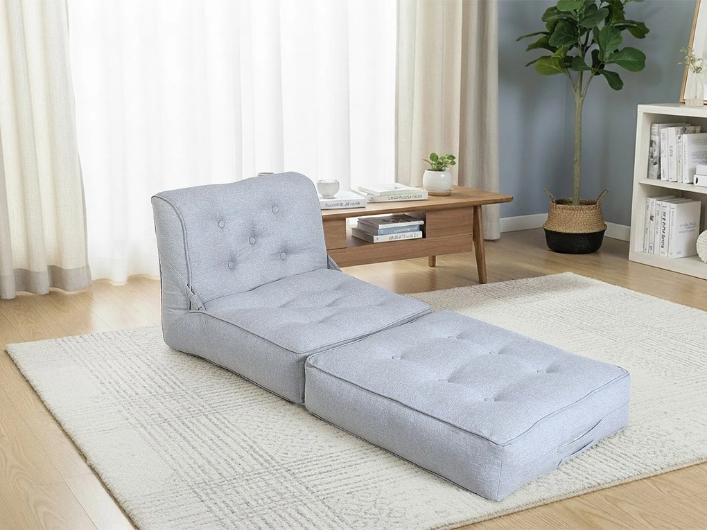 Fotel rozkładany z podnóżkiem z jasnoszarej tkaniny ZONIRA