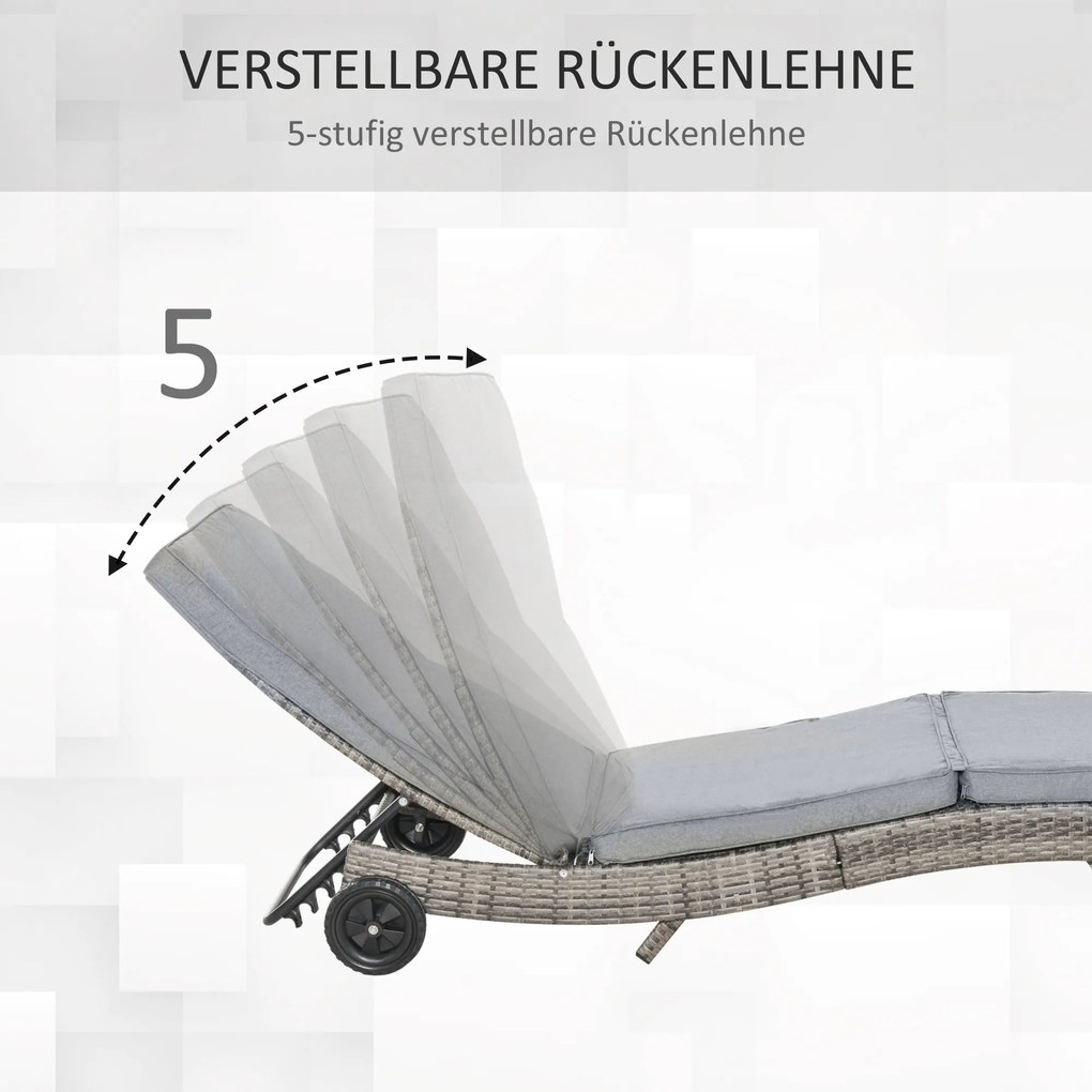 Outsunny leżak z poduszką, wygląd rattanu, szary 207 x 70 x 70 cm