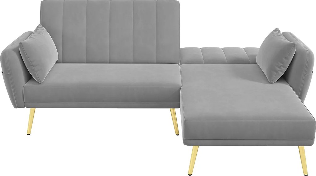 Nowoczesna narożna kanapa w kształcie litery L - 3-osobowa - składane oparcie - Welur - Szary