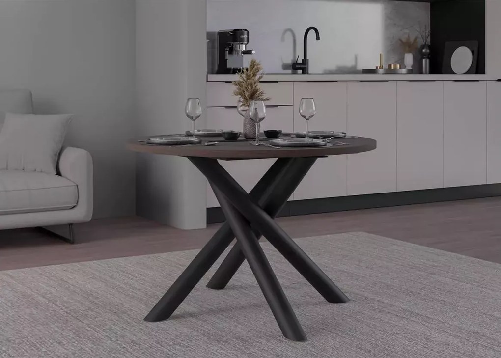 Okrągły stół Yoko z blatem laminowanym i metalową podstawą typu pająk