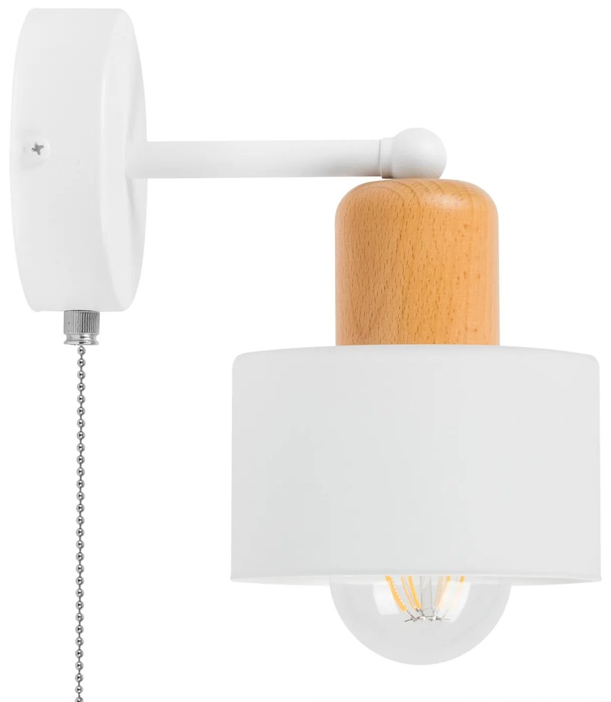 Biały kinkiet LED SHWD-BU1010WE jednopunktowy z metalu i drewna z włąc