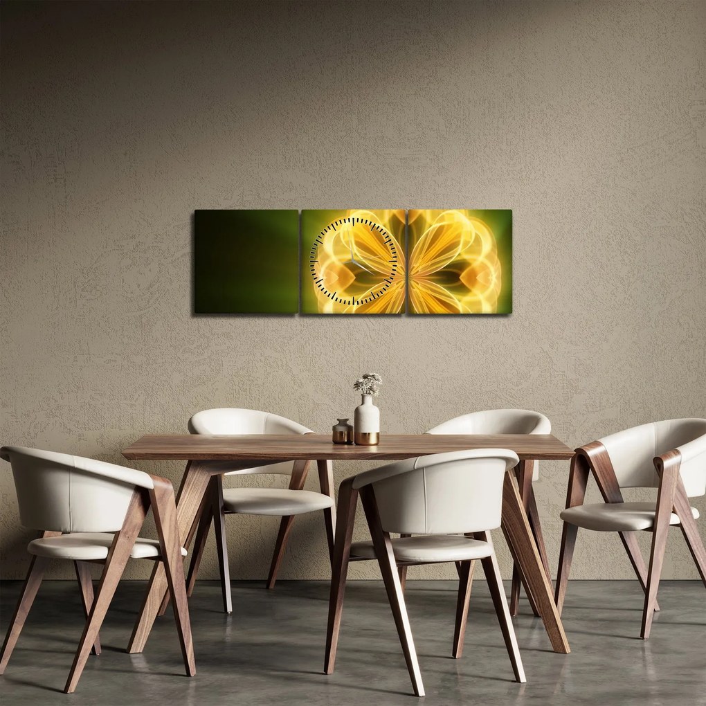 Obraz żółtego kwiatu (z zegarem) (90x30 cm)