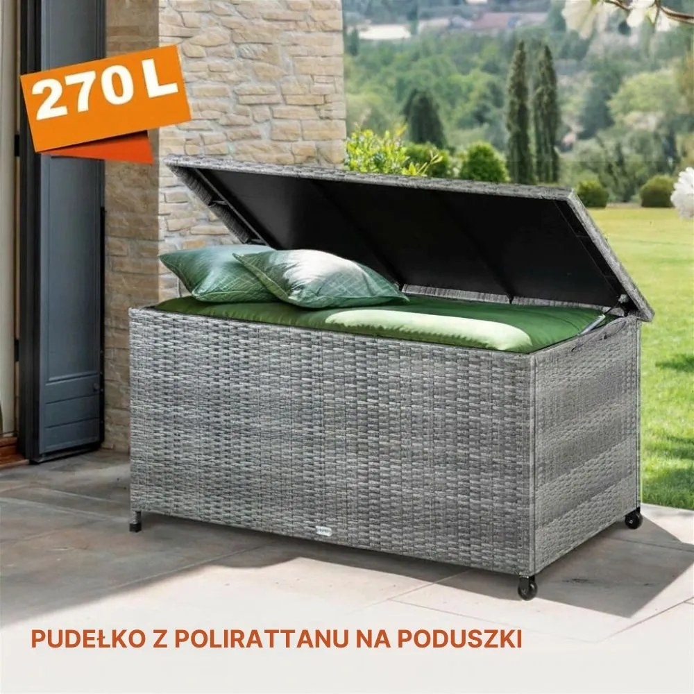 Polirattanowy pojemnik na schowek RICCO, 270L, 117x53x60cm, szara Casaria