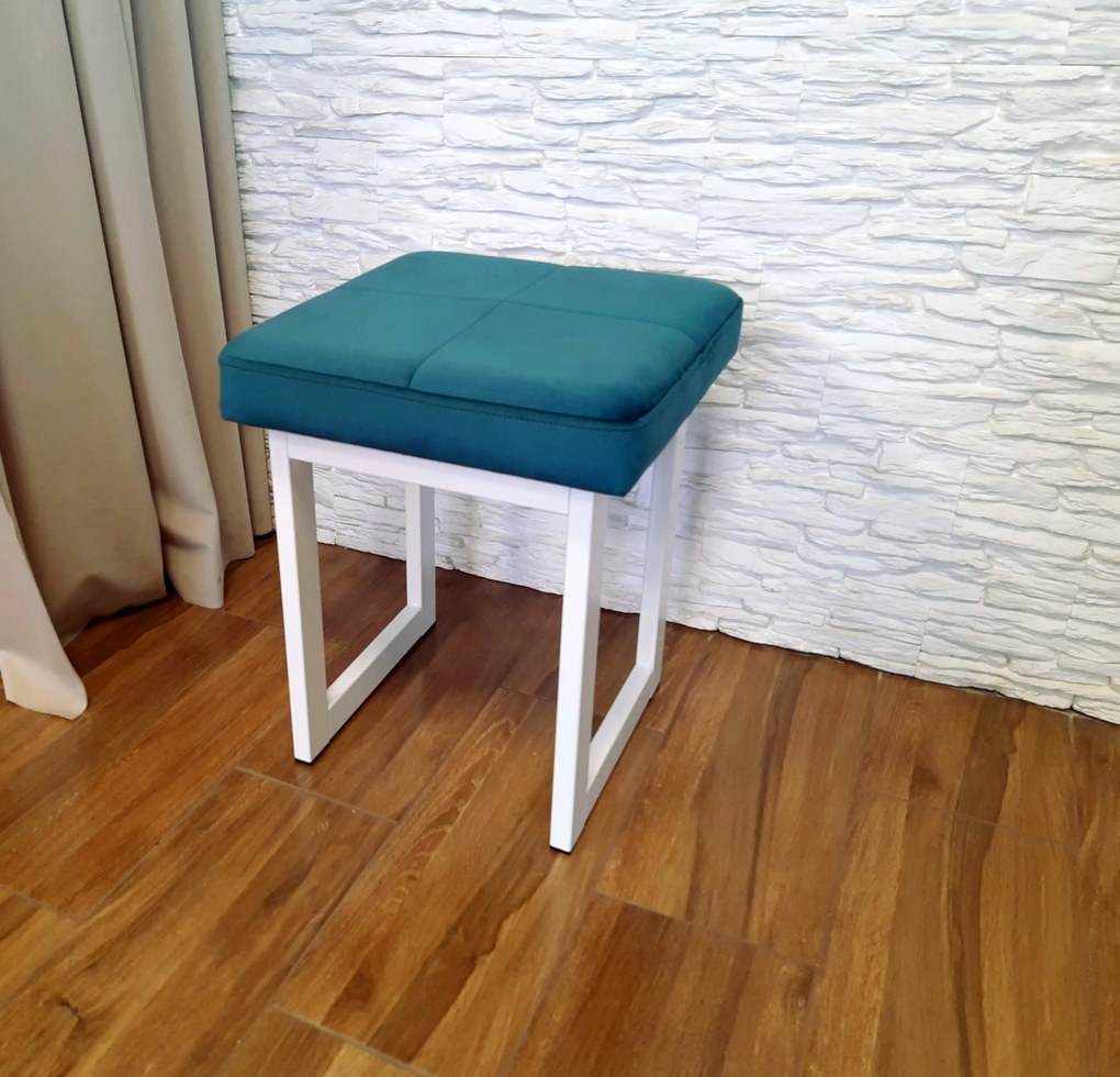 Taboret SOLID tkanina Welur stelaż metalowy STOŁEK LOFT : Kolor Stelaża - Biały, Kolor tkaniny - VELVET - MG20, Typ tkaniny - Velvet, Wysokość - 45 cm
