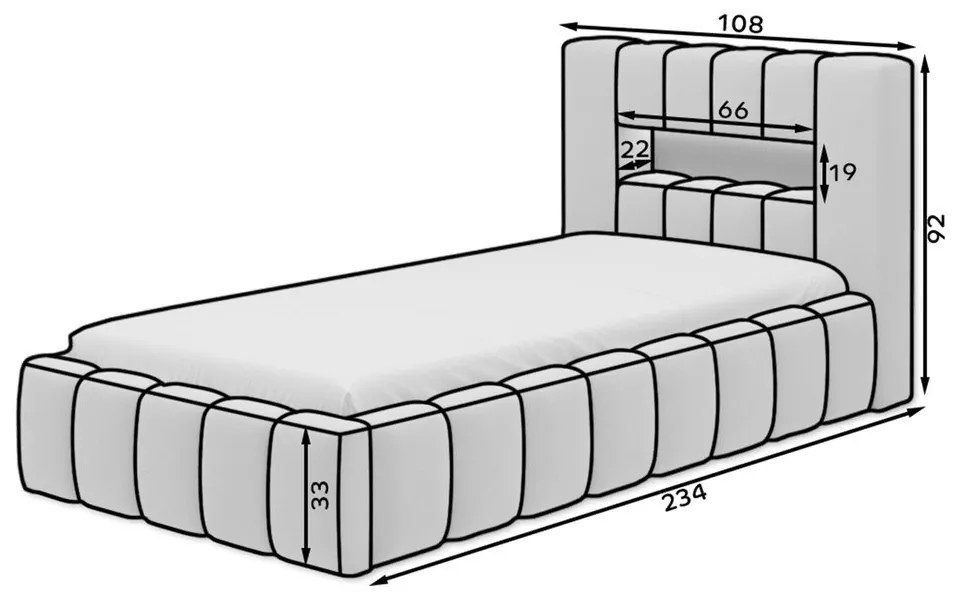 Szare tapicerowane łóżko jednoosobowe ze schowkiem ze stelażem 90x200 cm Lamica – ELTAP