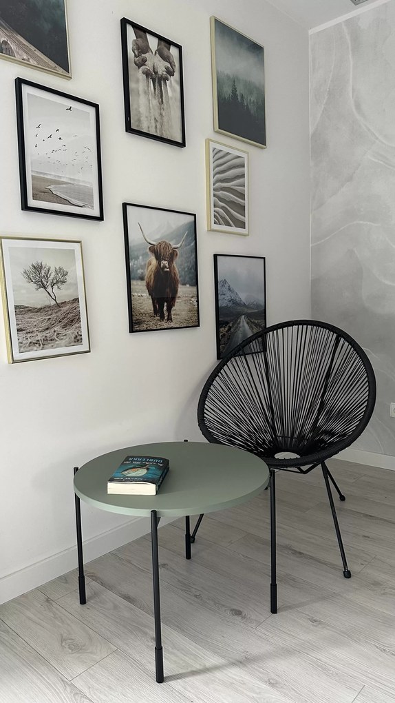 Stolik kawowy Sonatia 60 cm okrągły na metalowych nogach - oliwka