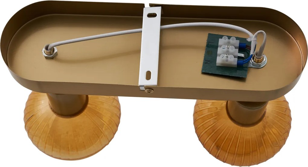 Okrągła lampa sufitowa złota z bursztynowym szkłem, 2 źródła światła - Teddy