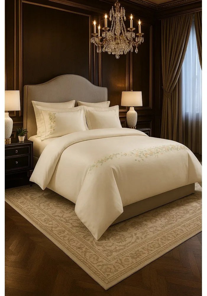 Kremowa pościel dwuosobowa z satyny bawełnianej z prześcieradłem/6-częściowa 240x220 cm Maison Bloom – Mila Home Luxury