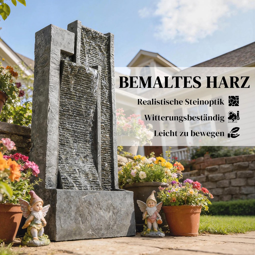 Outsunny Fontanna 3-stopniowa ogrodowa z oświetleniem LED, doniczka, pompa, wygląd kamienia, regulowana, 38 x 19 x 101 cm | Aosom PL