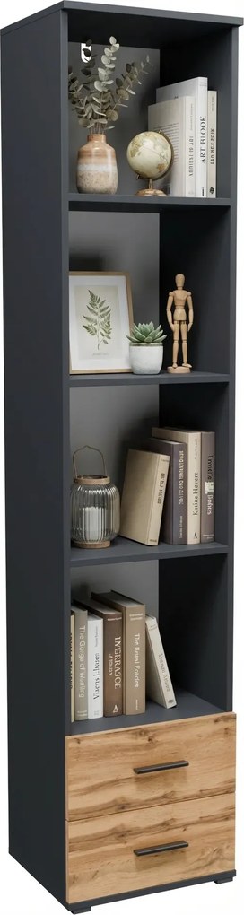 Wysoki regał słupek z 2 szufladami grafit + dąb wotan C3-C92