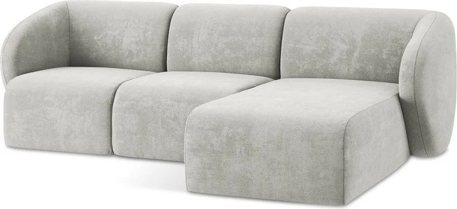 Jasnoszary narożnik z tkaniny szenilowej (prawostronny/z szezlongiem) Lani – Makamii