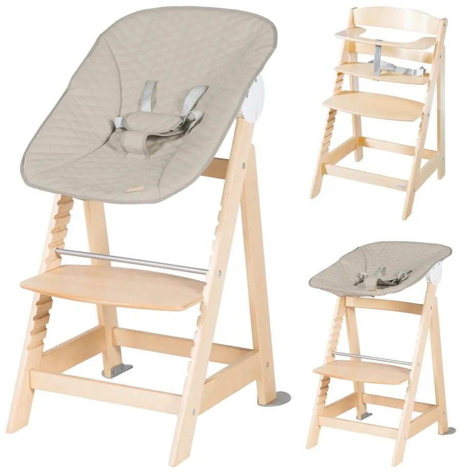 Beżowo-naturalne krzesełko do karmienia Born Up 2in1 Luxe – Roba