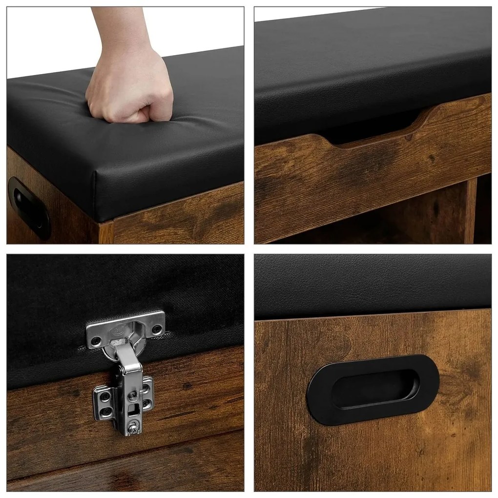 Szafka na buty z miejscem do przechowywania LUJZA, 80x30x44cm, ciemny brąz/czarna Vasagle