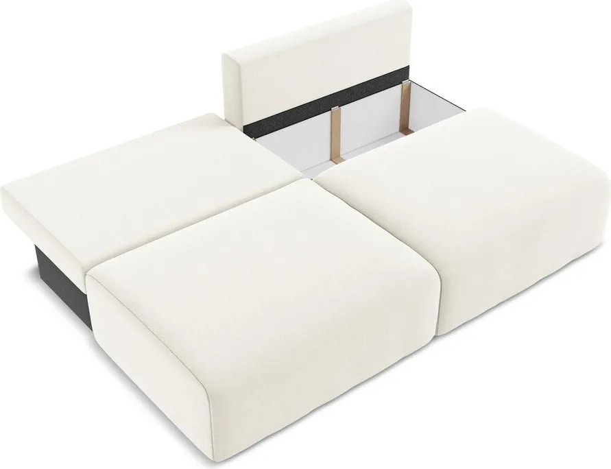 Kremowa aksamitna rozkładana/ze schowkiem sofa 216 cm Kalena – Makamii
