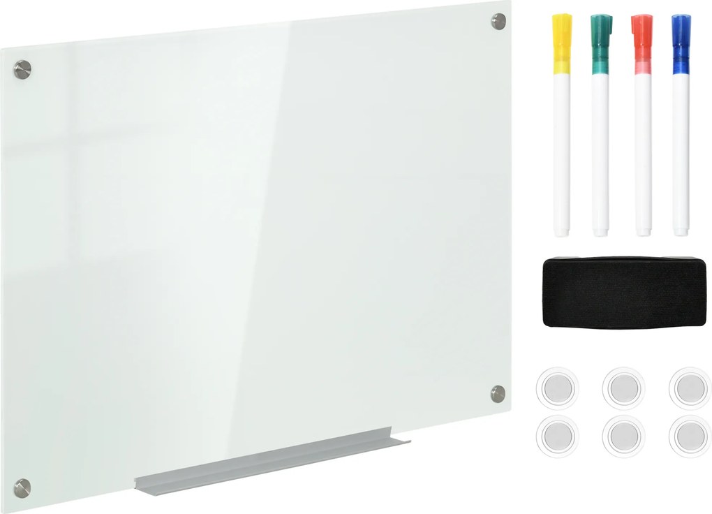 Vinsetto Zestaw tablicy białej magnetycznej z markerami i gumką 90x60x04 cm Biała | Aosom PL