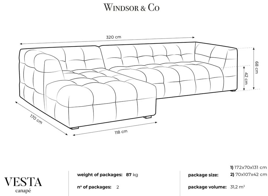 Szary aksamitny narożnik Windsor &amp; Co Sofas Vesta, lewostronny