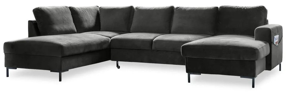 Ciemnoszara aksamitna rozkładana sofa w kształcie litery "U" Miuform Lofty Lilly, lewostronna