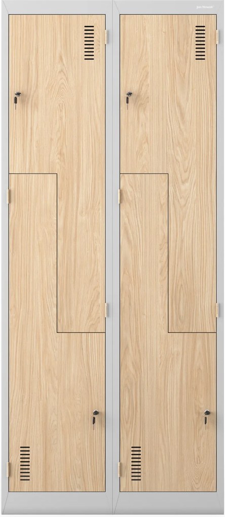 Szafa socjalna ubraniowa typu L, czterokomorowa, szara/dąb sonoma, 800x1850x450 mm: JULIA Eco Design