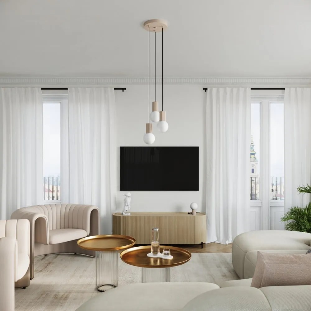 Szarobrązowa lampa stołowa ze szklanym kloszem (wysokość 19 cm) Orbital – Sollux