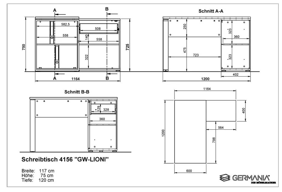 Biurko w dekorze dębu 120x117 cm Lioni – Germania