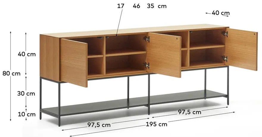Niska komoda w dekorze dębu 195x80 cm Vedrana – Kave Home